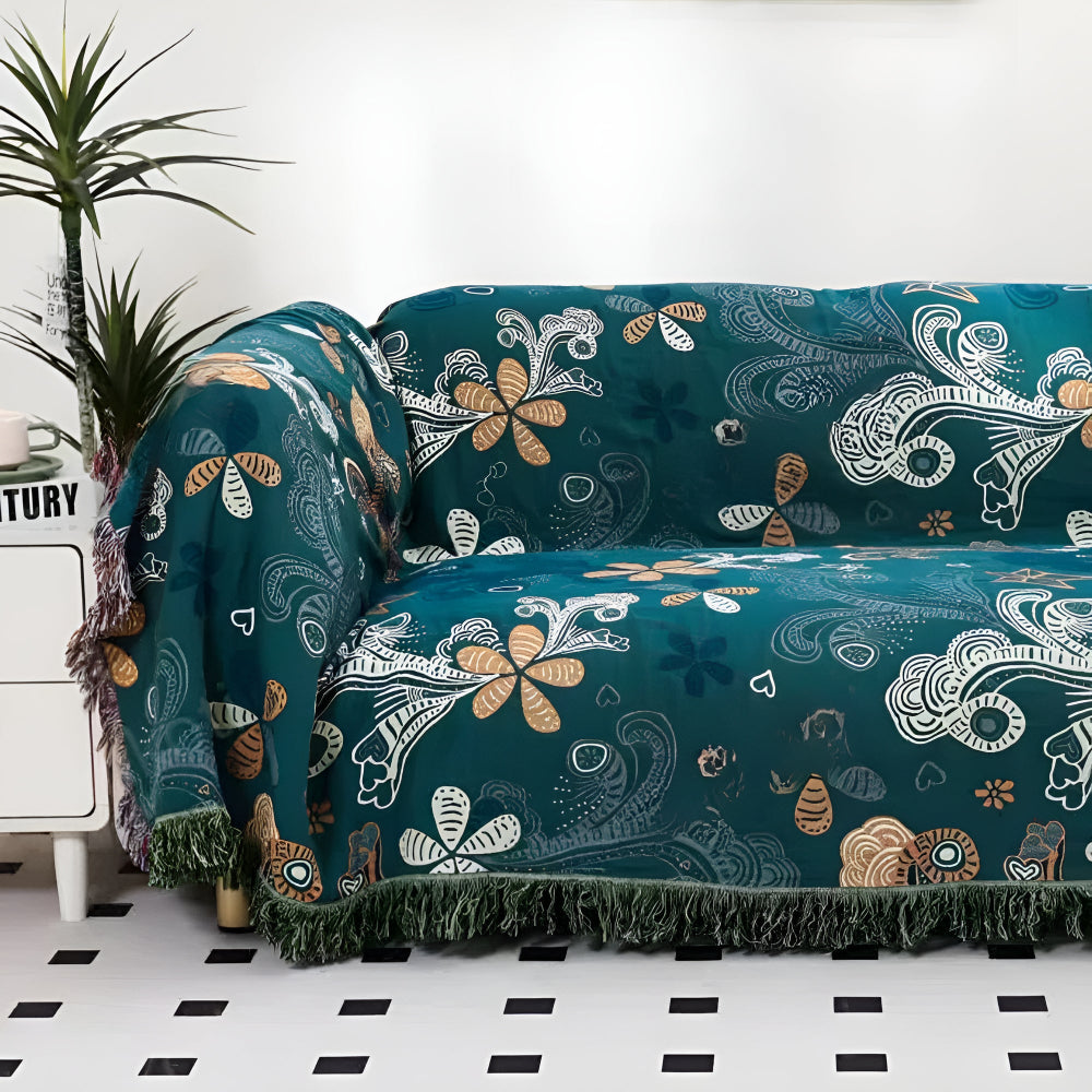 ExotiFlora: Cotton Blankets with Exotic Floral & Paisley Pattern & Fringe Detail – for Sofa & Bedroom