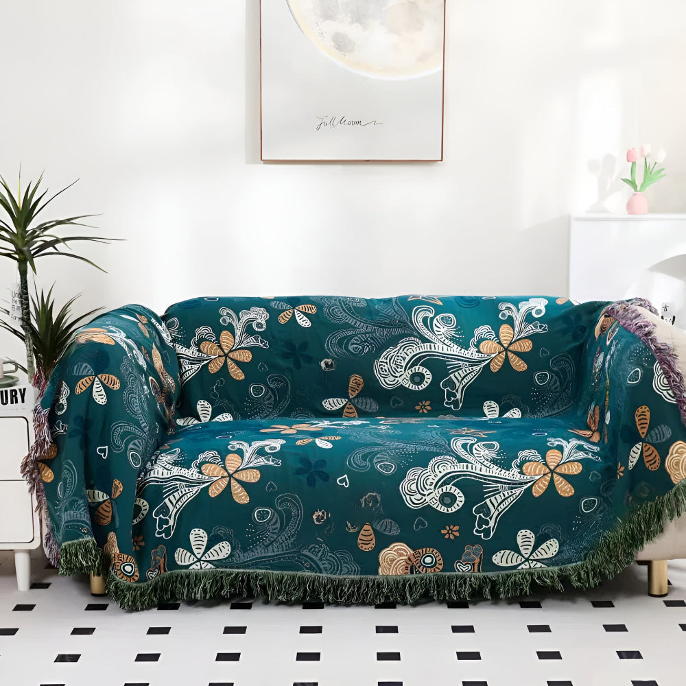 ExotiFlora: Cotton Blankets with Exotic Floral & Paisley Pattern & Fringe Detail – for Sofa & Bedroom