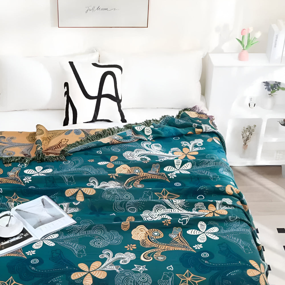 ExotiFlora: Cotton Blankets with Exotic Floral & Paisley Pattern & Fringe Detail – for Sofa & Bedroom
