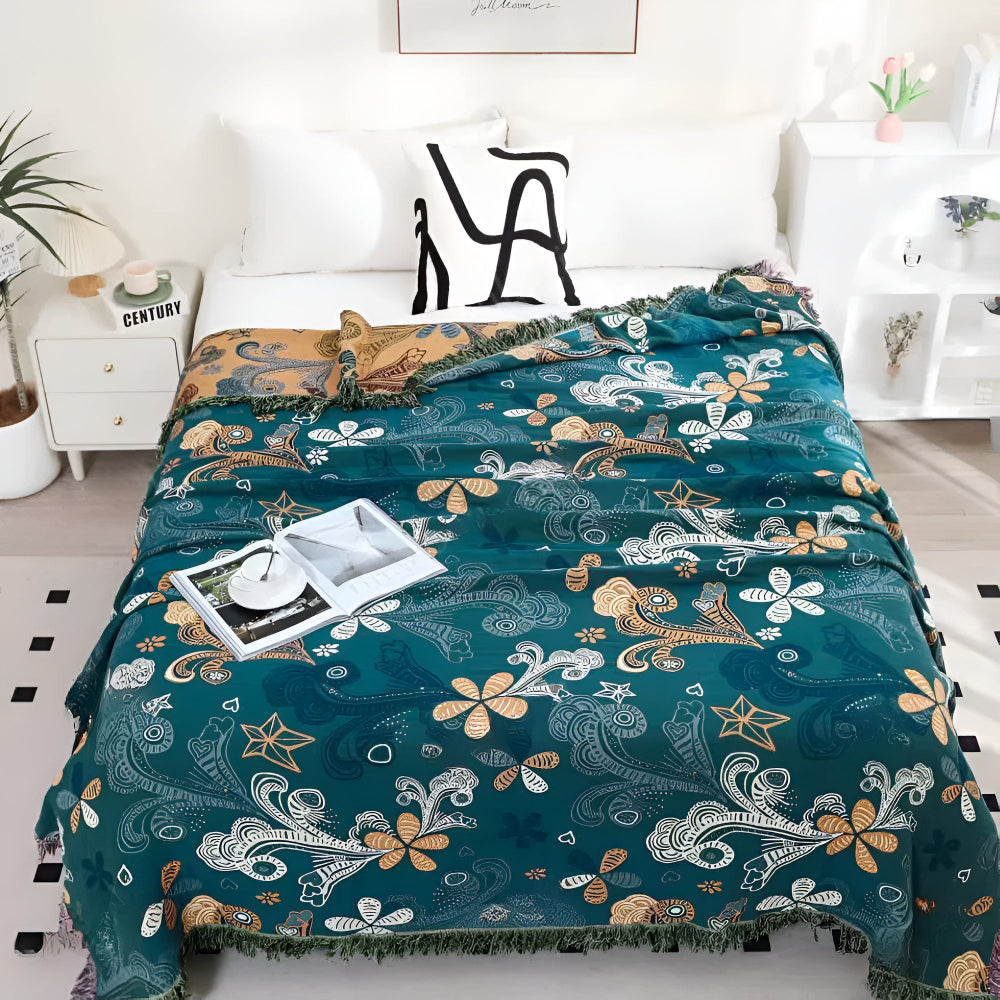ExotiFlora: Cotton Blankets with Exotic Floral & Paisley Pattern & Fringe Detail – for Sofa & Bedroom