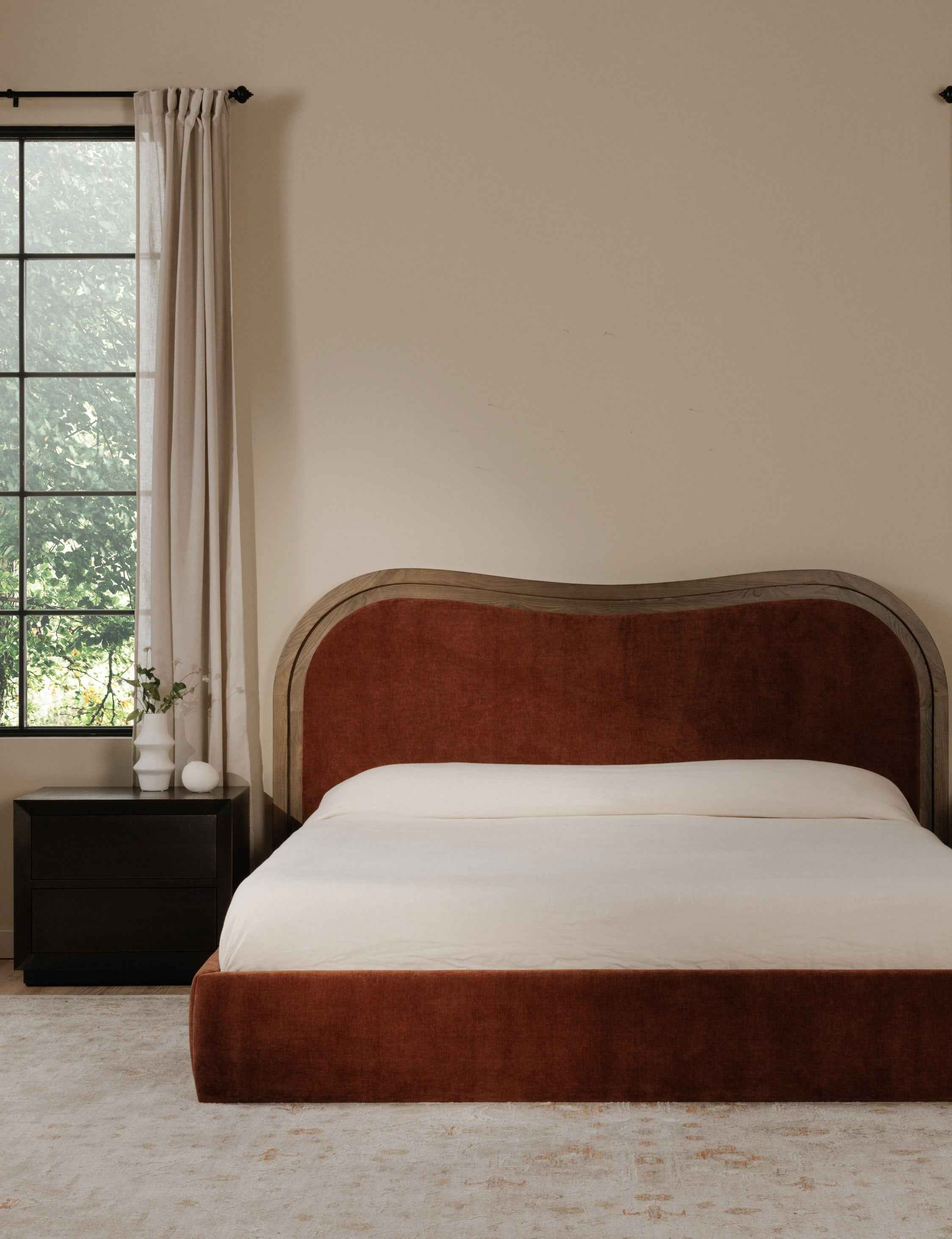 Gavril Platform Bed | Solid Ash Border, Upholstered Headboard