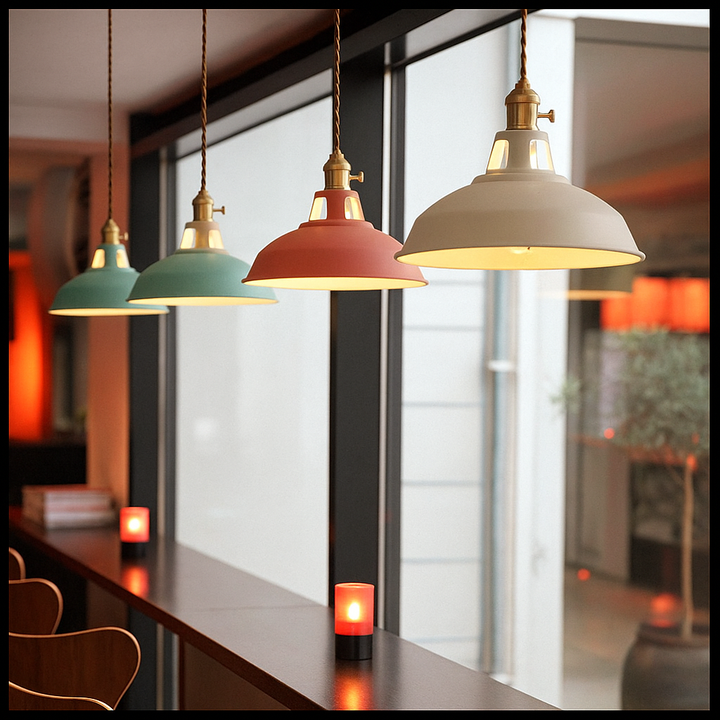 FarbGlanz: Industrial Metal Pendant Light LED with Colorful Dome – for Kitchen & Dining Room