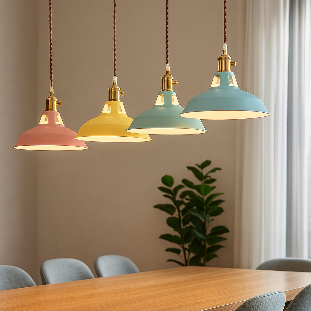 FarbGlanz: Industrial Metal Pendant Light LED with Colorful Dome – for Kitchen & Dining Room
