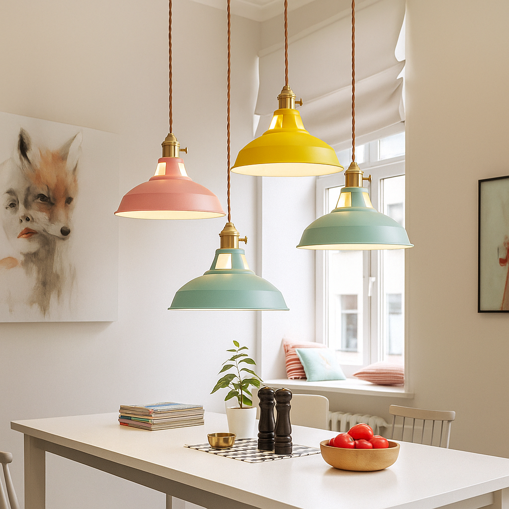 FarbGlanz: Industrial Metal Pendant Light LED with Colorful Dome – for Kitchen & Dining Room