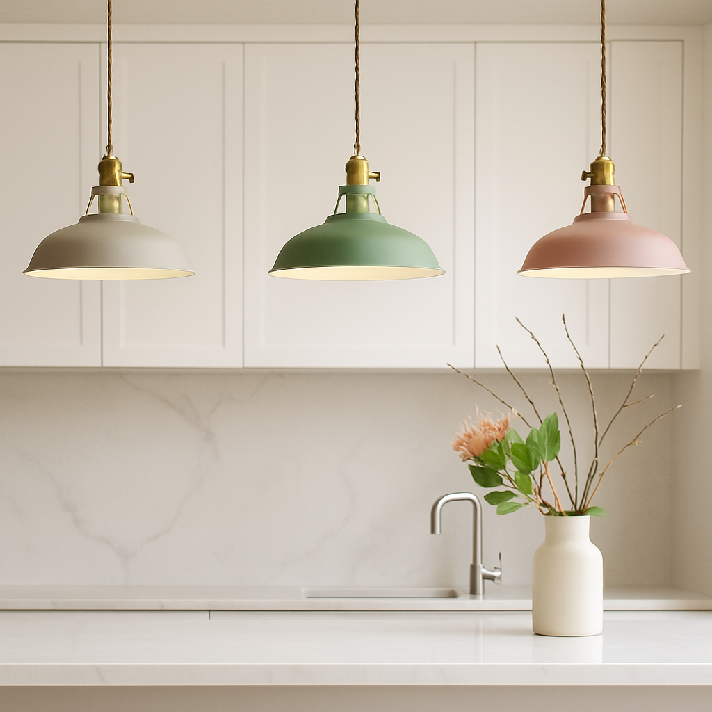 FarbGlanz: Industrial Metal Pendant Light LED with Colorful Dome – for Kitchen & Dining Room