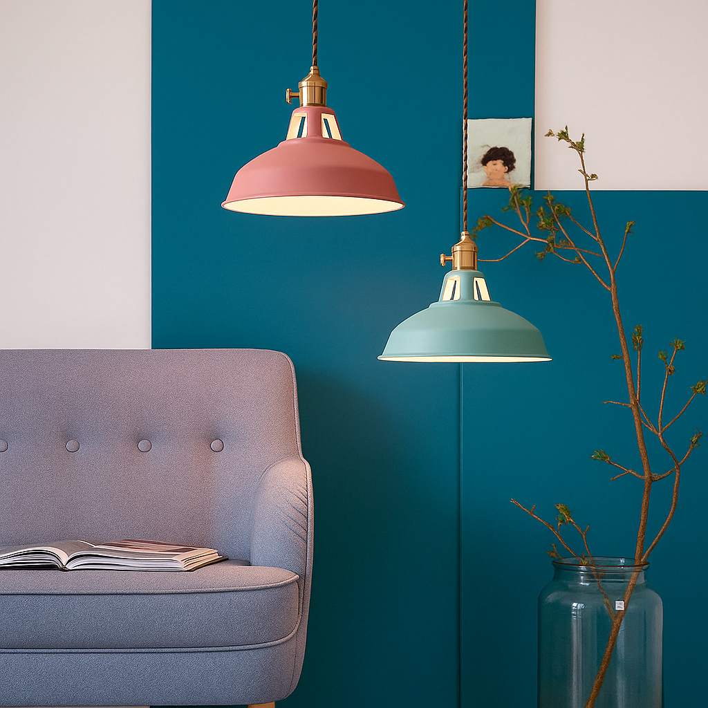 FarbGlanz: Industrial Metal Pendant Light LED with Colorful Dome – for Kitchen & Dining Room