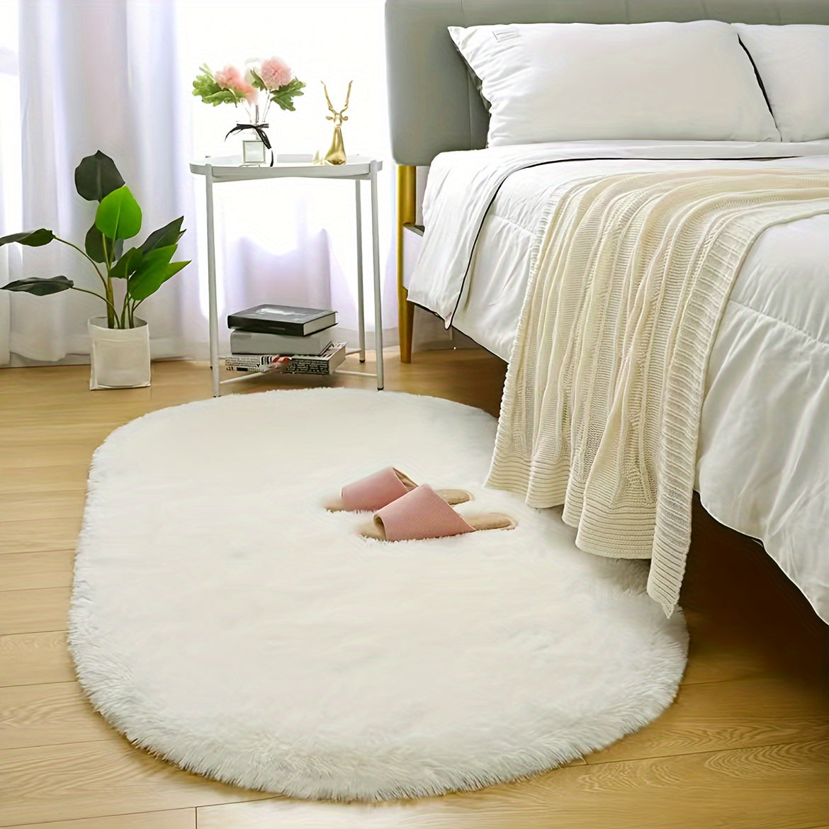 FarbWohl: Oval High-Pile Rug in Tie-Dye Design with Long Pile – for Bedroom & Bedside