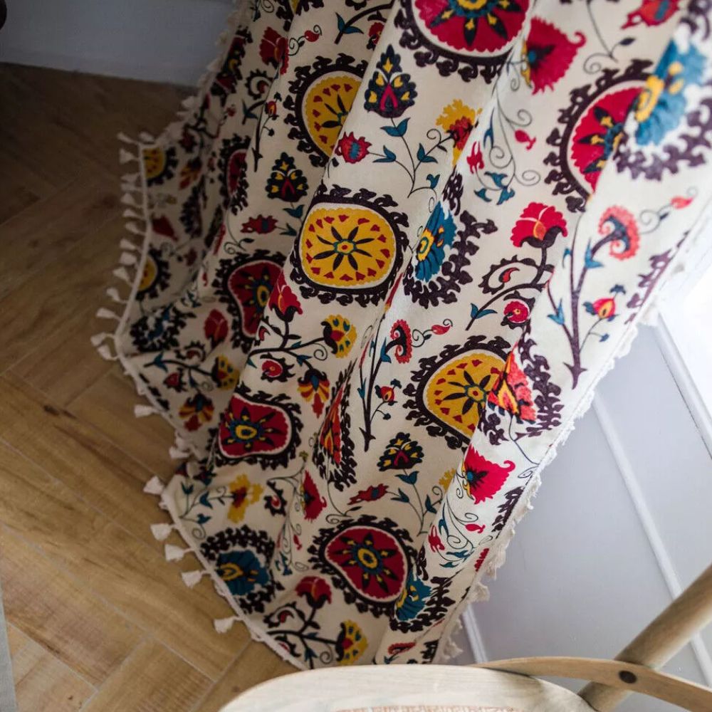 ColorBloom: Boho-Style Curtain with Floral Pattern & Tassels – Decorative & Light-Filtering for Living Room