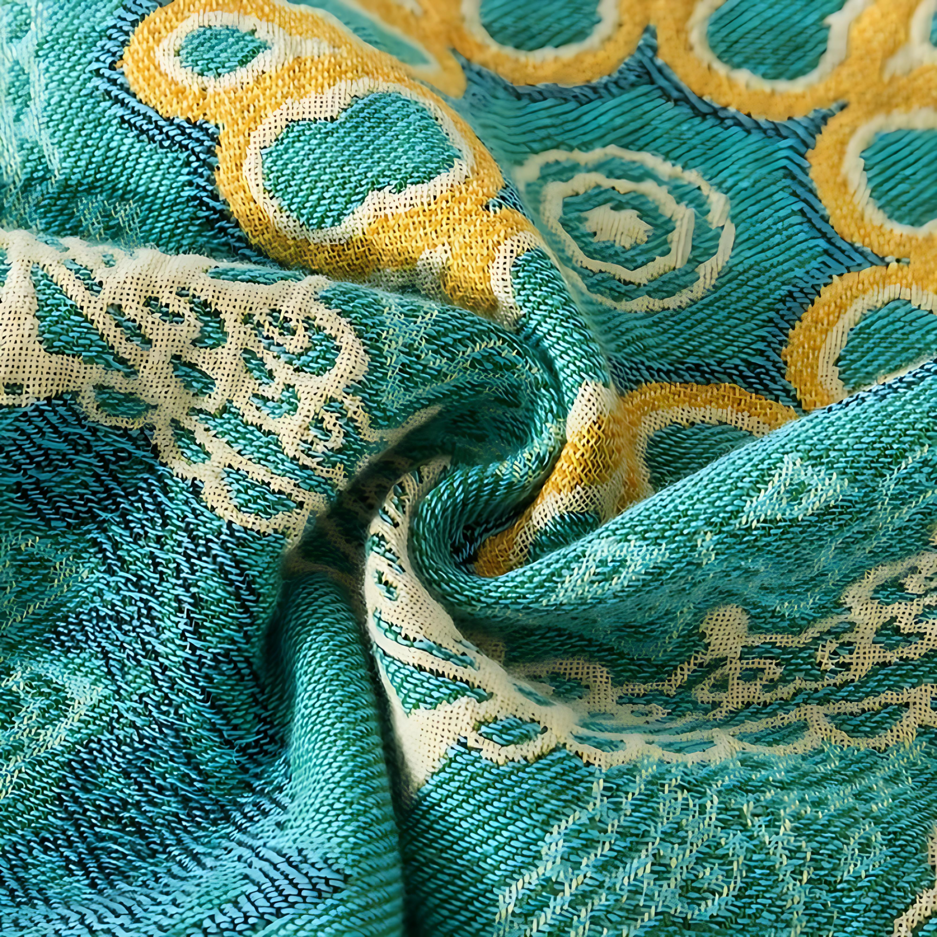 Color Mandala: Breathable Cotton Blanket with Teal-Gold Pattern & Boho Style – for Couch & Bed