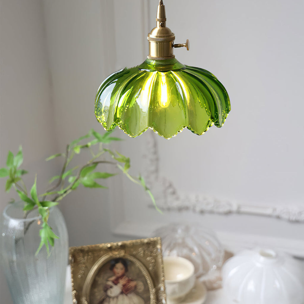 Tulip-Shaped Glass Pendant Light — Multicolor