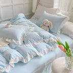 FairyDream: Checked Duvet Cover Set – Skin-Friendly, Easy-Care & Playful with Princess Ruffles for the Bedroom