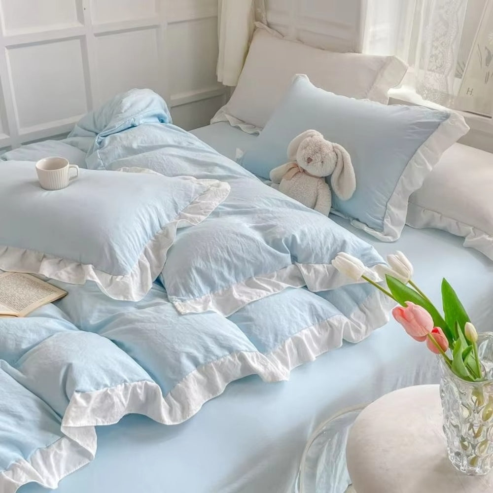 FairyDream: Checked Duvet Cover Set – Skin-Friendly, Easy-Care & Playful with Princess Ruffles for the Bedroom