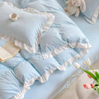 FairyDream: Checked Duvet Cover Set – Skin-Friendly, Easy-Care & Playful with Princess Ruffles for the Bedroom