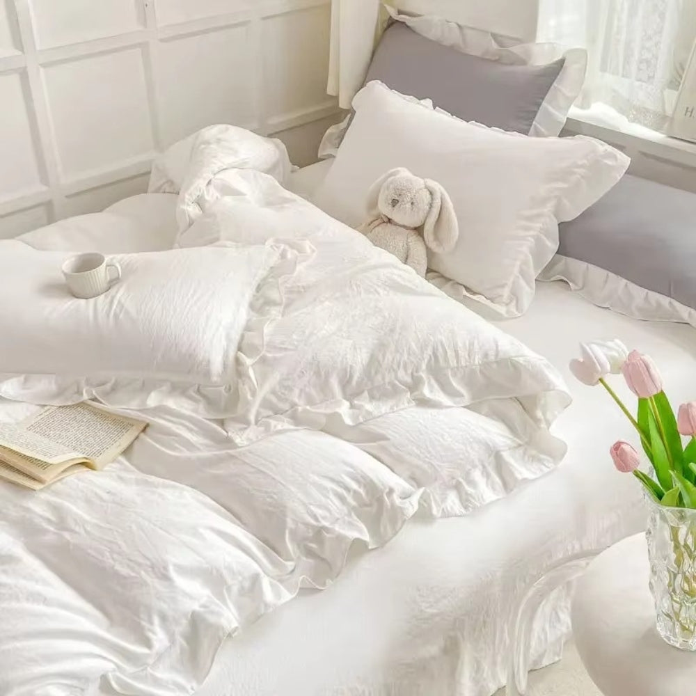 FairyDream: Checked Duvet Cover Set – Skin-Friendly, Easy-Care & Playful with Princess Ruffles for the Bedroom