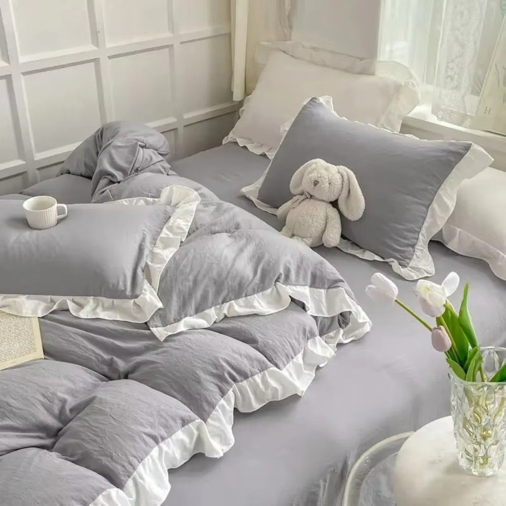 FairyDream: Checked Duvet Cover Set – Skin-Friendly, Easy-Care & Playful with Princess Ruffles for the Bedroom
