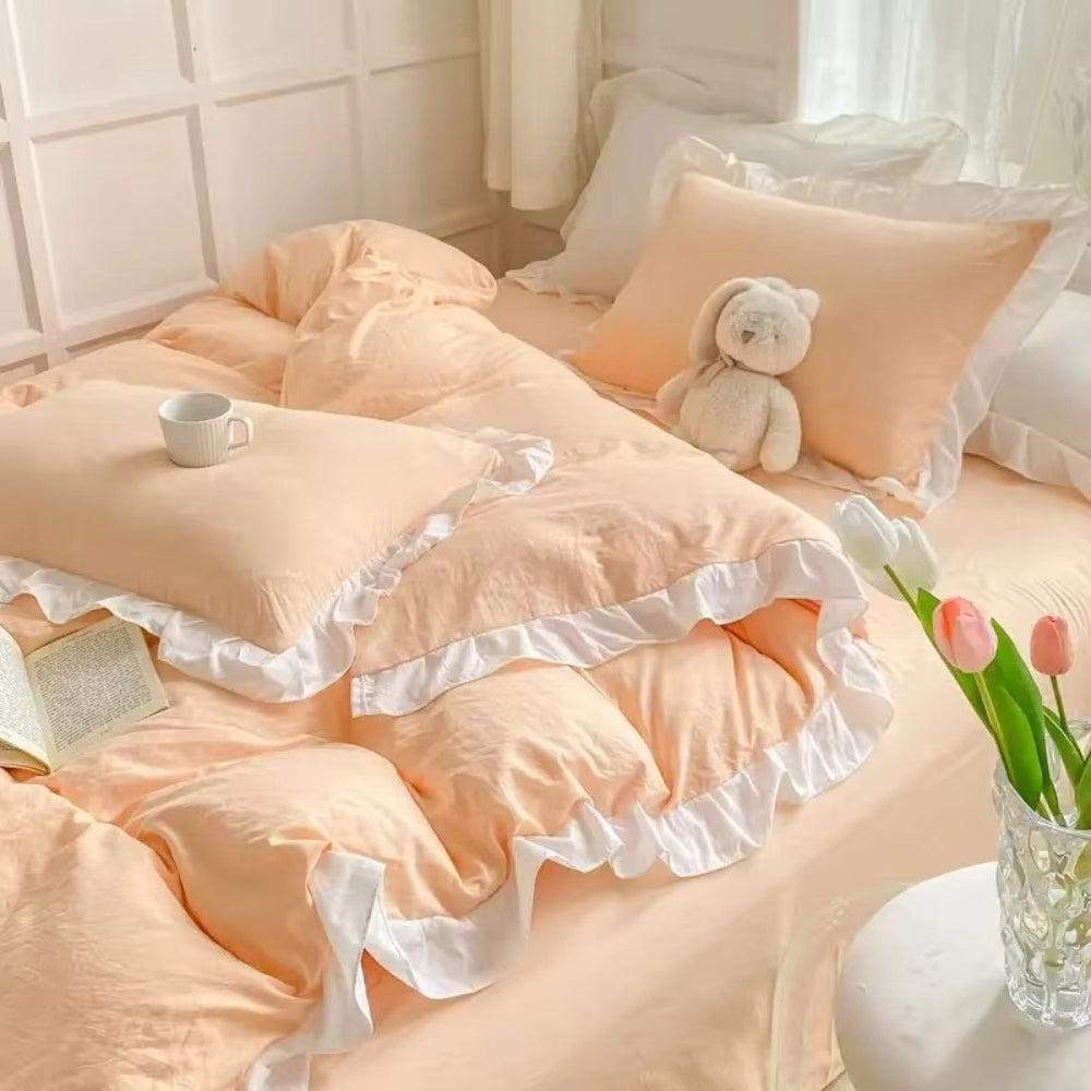 FairyDream: Checked Duvet Cover Set – Skin-Friendly, Easy-Care & Playful with Princess Ruffles for the Bedroom