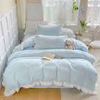 FairyDream: Checked Duvet Cover Set – Skin-Friendly, Easy-Care & Playful with Princess Ruffles for the Bedroom