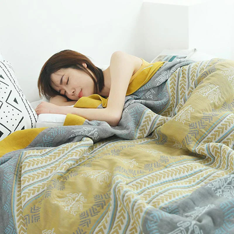 FeldTraum: Cotton Blankets with Stylish Print & Reversible Texture – for Bedroom & Sofa