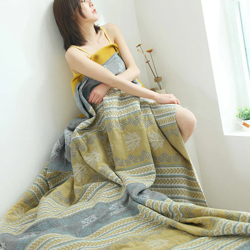 FeldTraum: Cotton Blankets with Stylish Print & Reversible Texture – for Bedroom & Sofa