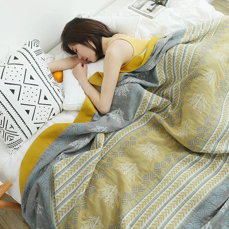 FeldTraum: Cotton Blankets with Stylish Print & Reversible Texture – for Bedroom & Sofa