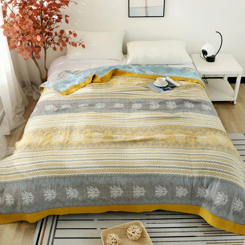 FeldTraum: Cotton Blankets with Stylish Print & Reversible Texture – for Bedroom & Sofa