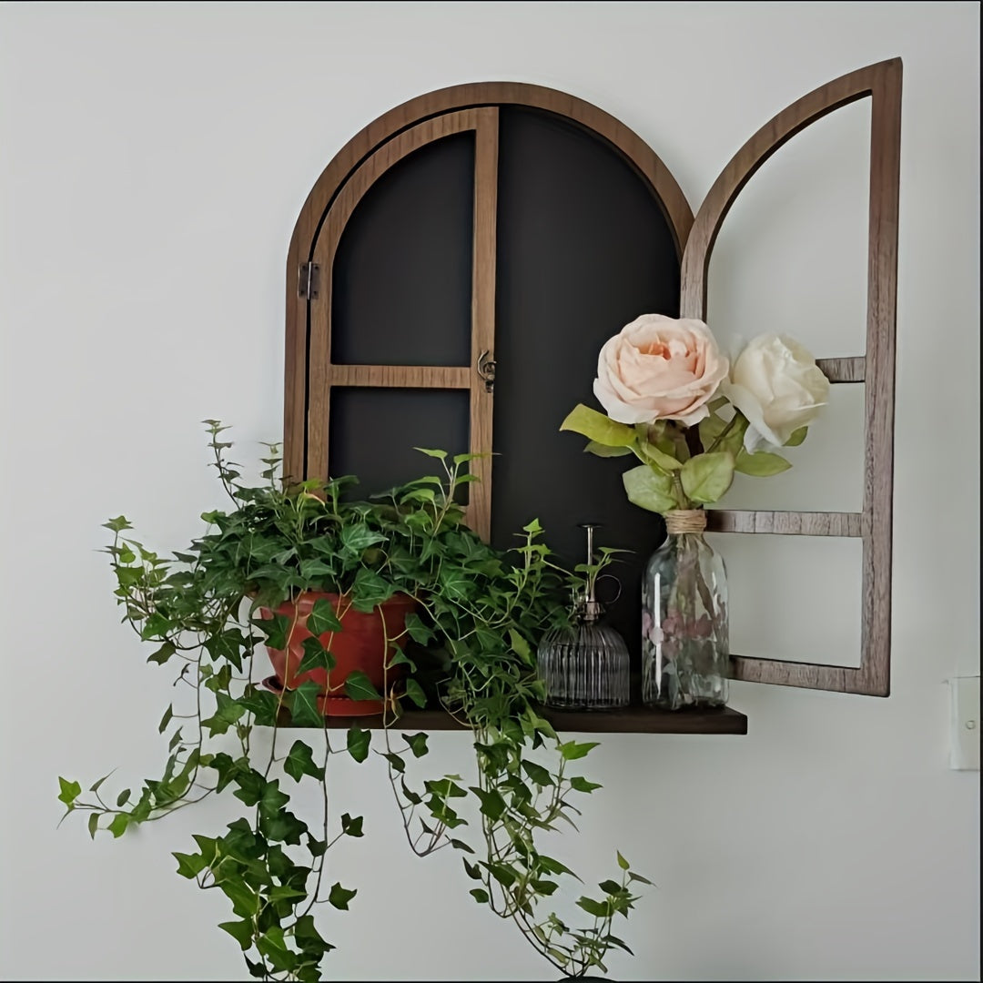 FensterHolz: Rustic Wall Shelf – Decorative, Multifunctional & Hanging with Window Design for Living Room & Bedroom