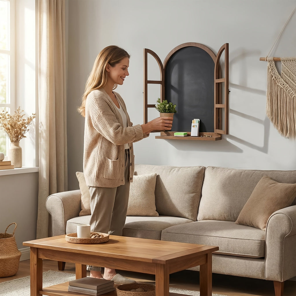 FensterHolz: Rustic Wall Shelf – Decorative, Multifunctional & Hanging with Window Design for Living Room & Bedroom