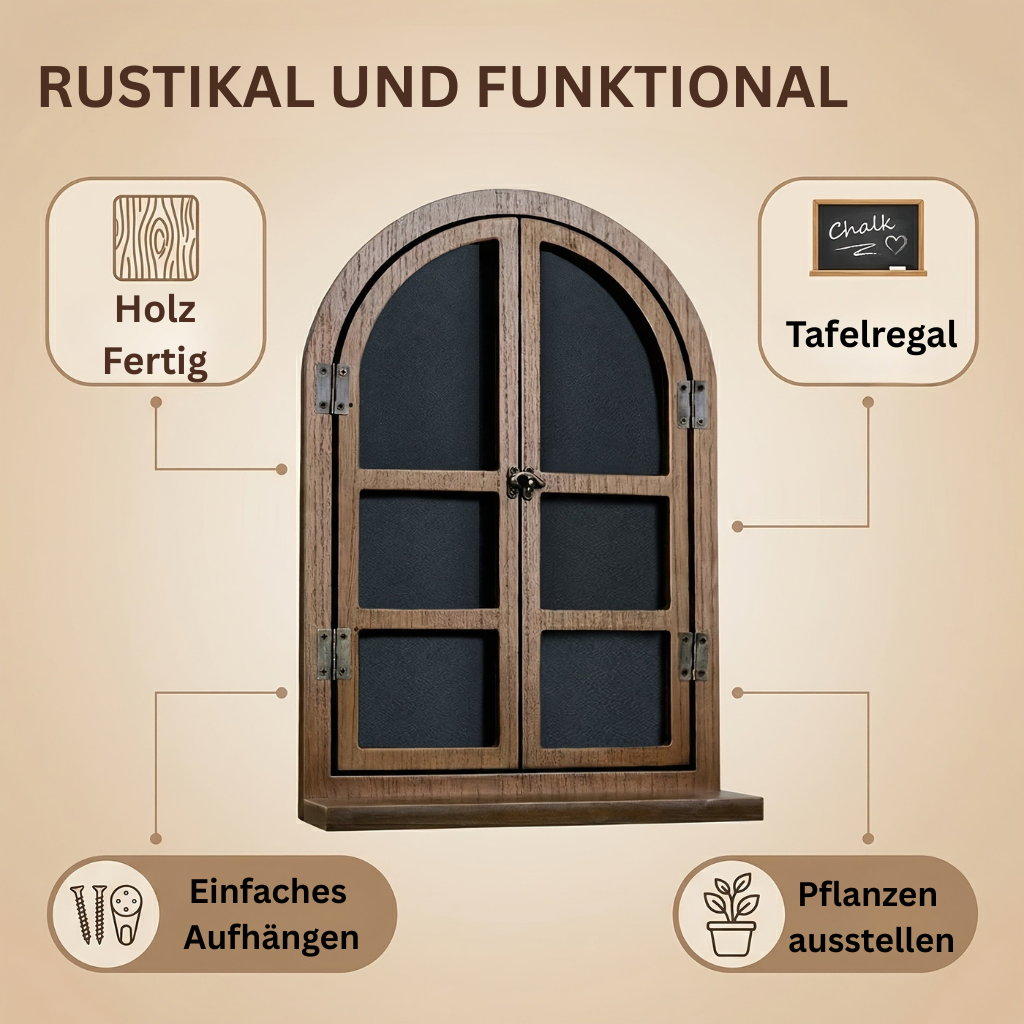 FensterHolz: Rustic Wall Shelf – Decorative, Multifunctional & Hanging with Window Design for Living Room & Bedroom