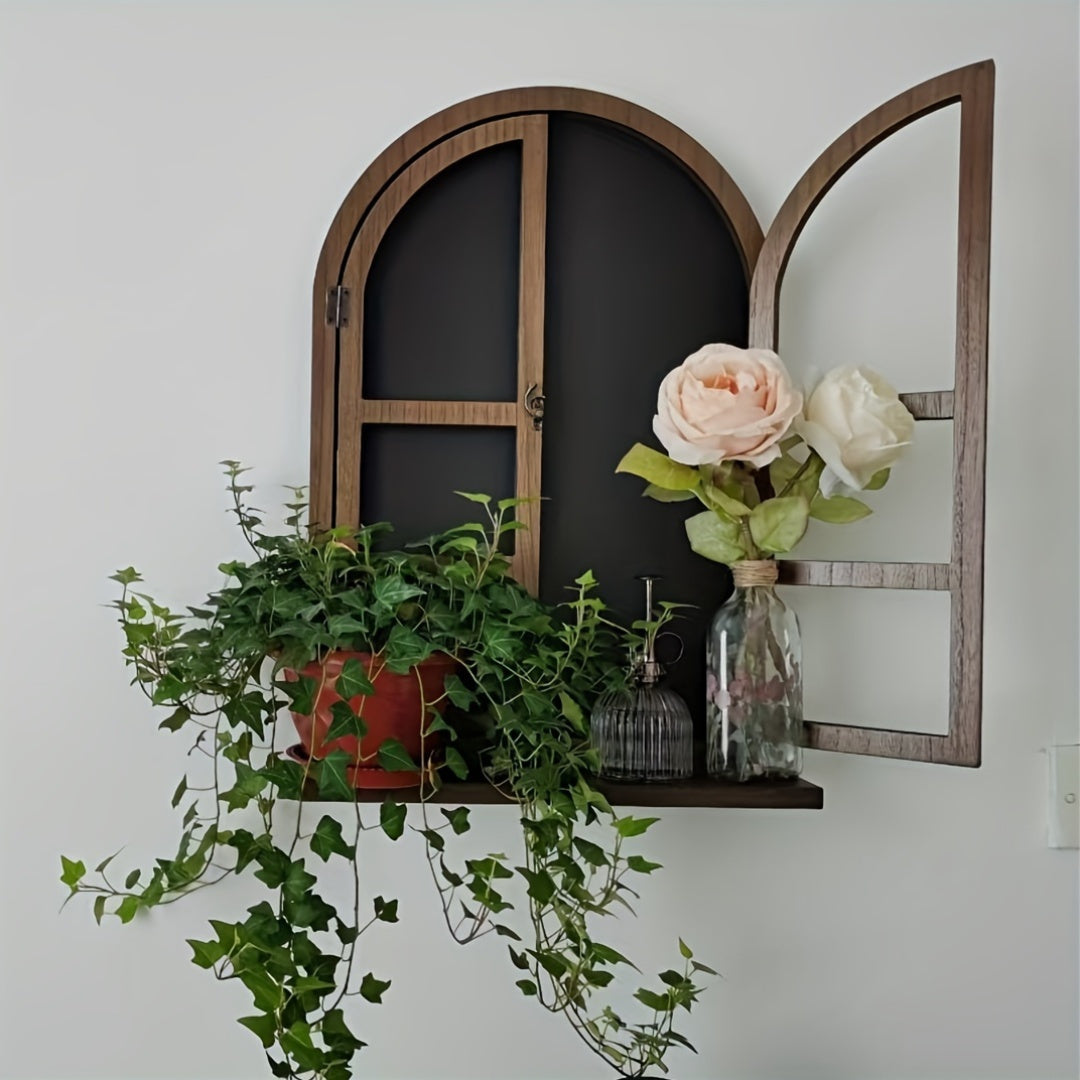 FensterHolz: Rustic Wall Shelf – Decorative, Multifunctional & Hanging with Window Design for Living Room & Bedroom