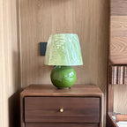 Moss Green Ceramic Table Lamp with Botanical Shade