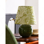 Moss Green Ceramic Table Lamp with Botanical Shade
