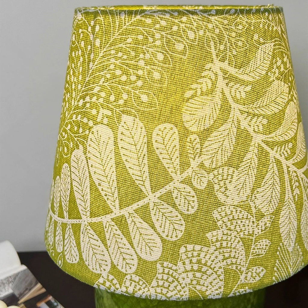 Moss Green Ceramic Table Lamp with Botanical Shade