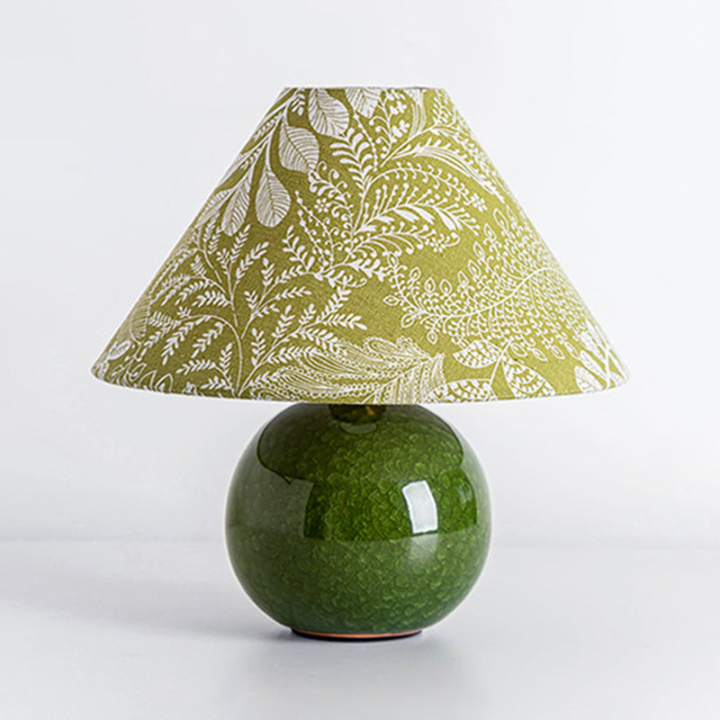 Moss Green Ceramic Table Lamp with Botanical Shade