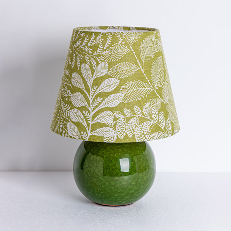 Moss Green Ceramic Table Lamp with Botanical Shade