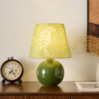 Moss Green Ceramic Table Lamp with Botanical Shade