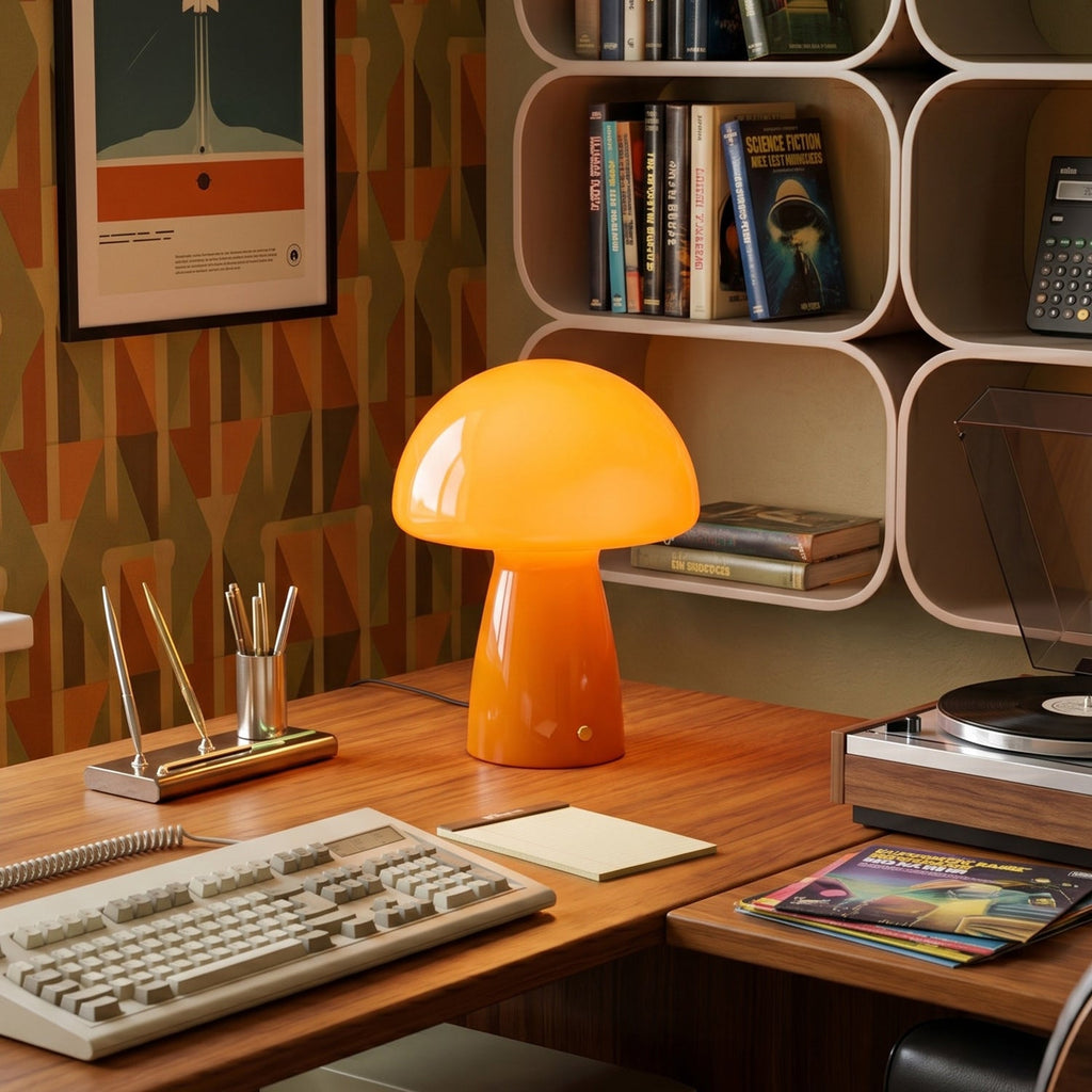 Retro Glass Mushroom Table Lamp — Orange