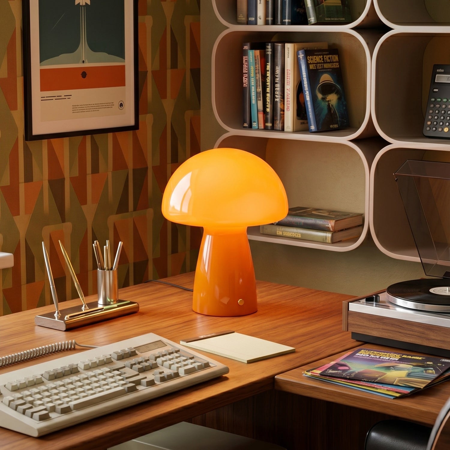 Retro Glass Mushroom Table Lamp — Orange