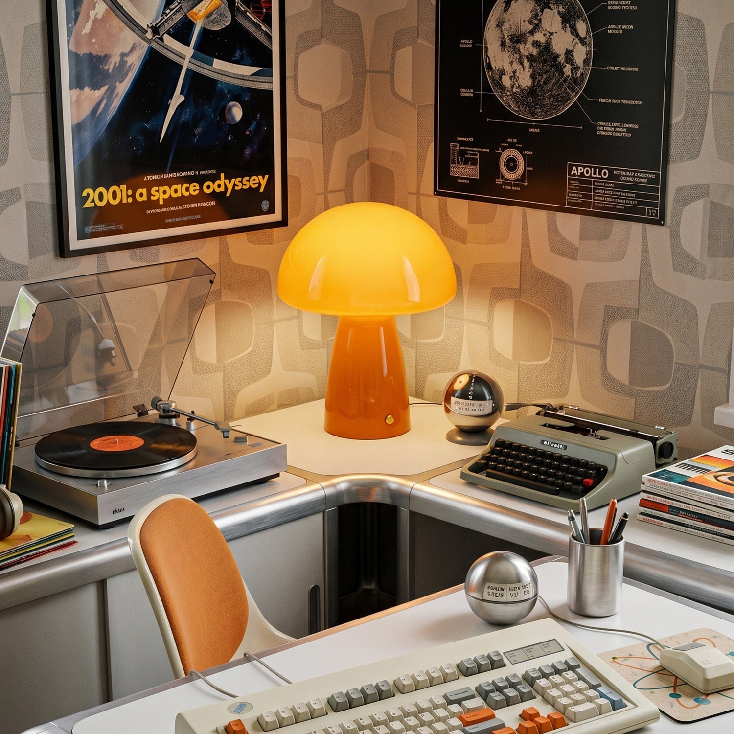 Retro Glass Mushroom Table Lamp — Orange