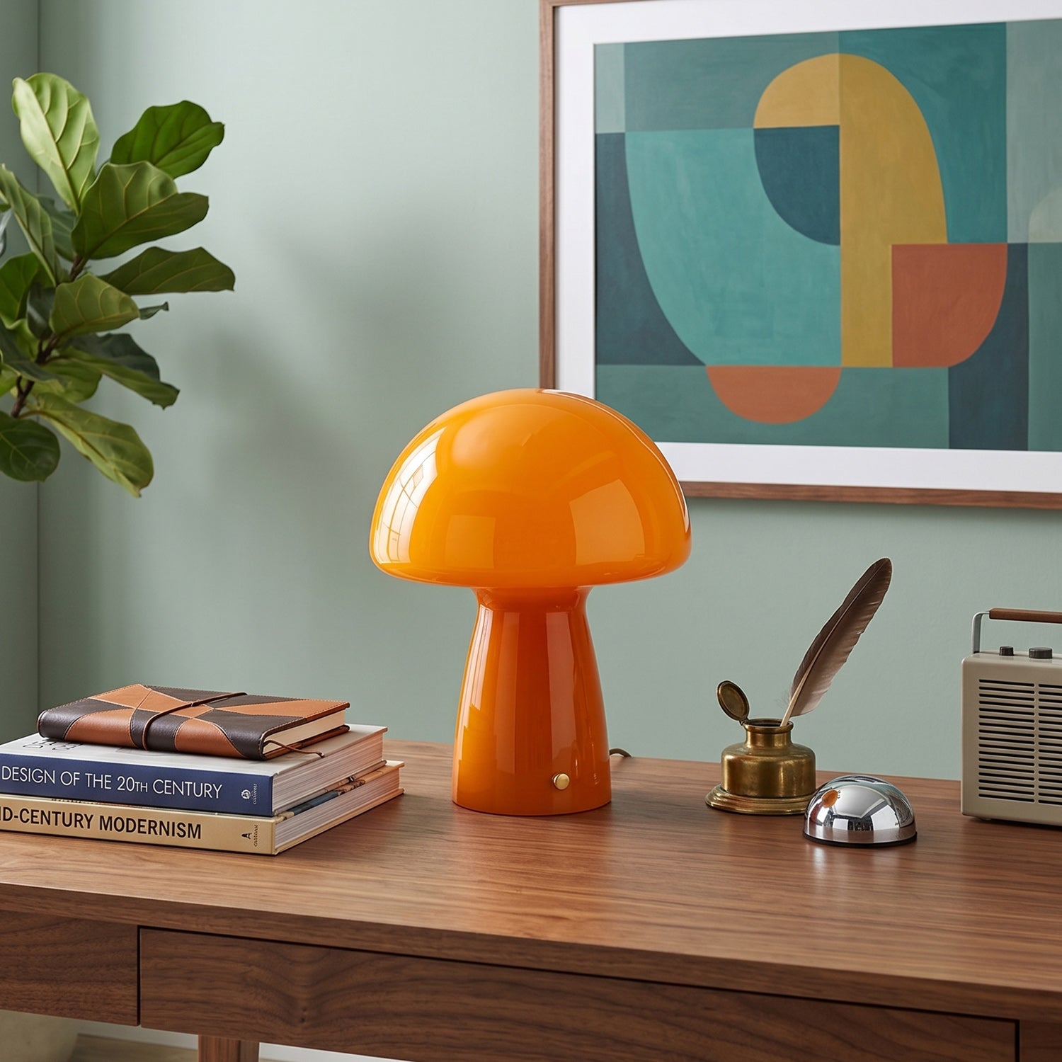 Retro Glass Mushroom Table Lamp — Orange