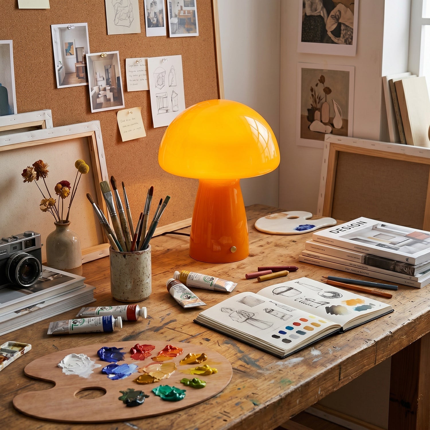 Retro Glass Mushroom Table Lamp — Orange