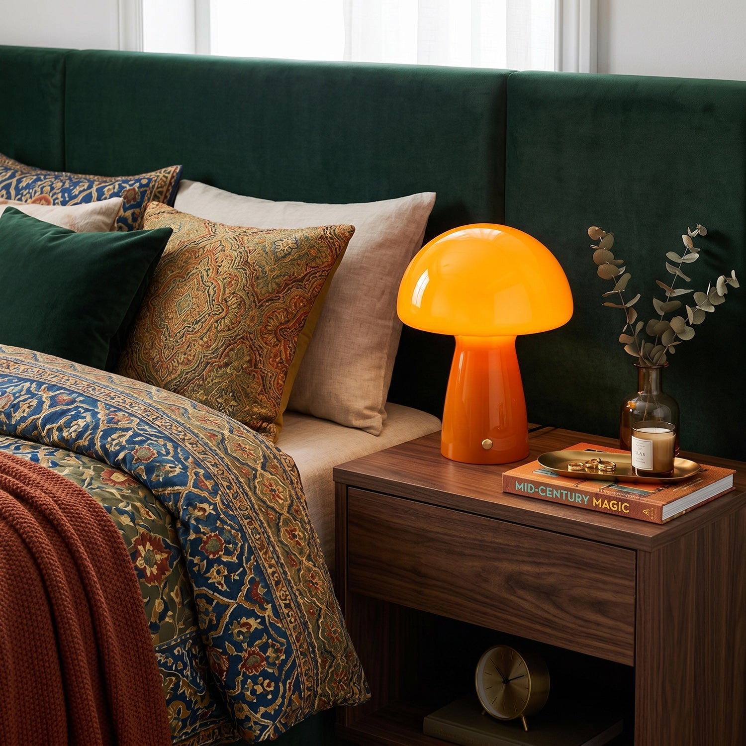 Retro Glass Mushroom Table Lamp — Orange