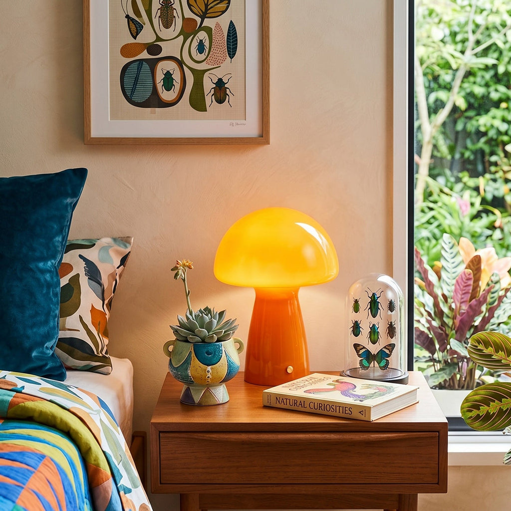 Retro Glass Mushroom Table Lamp — Orange