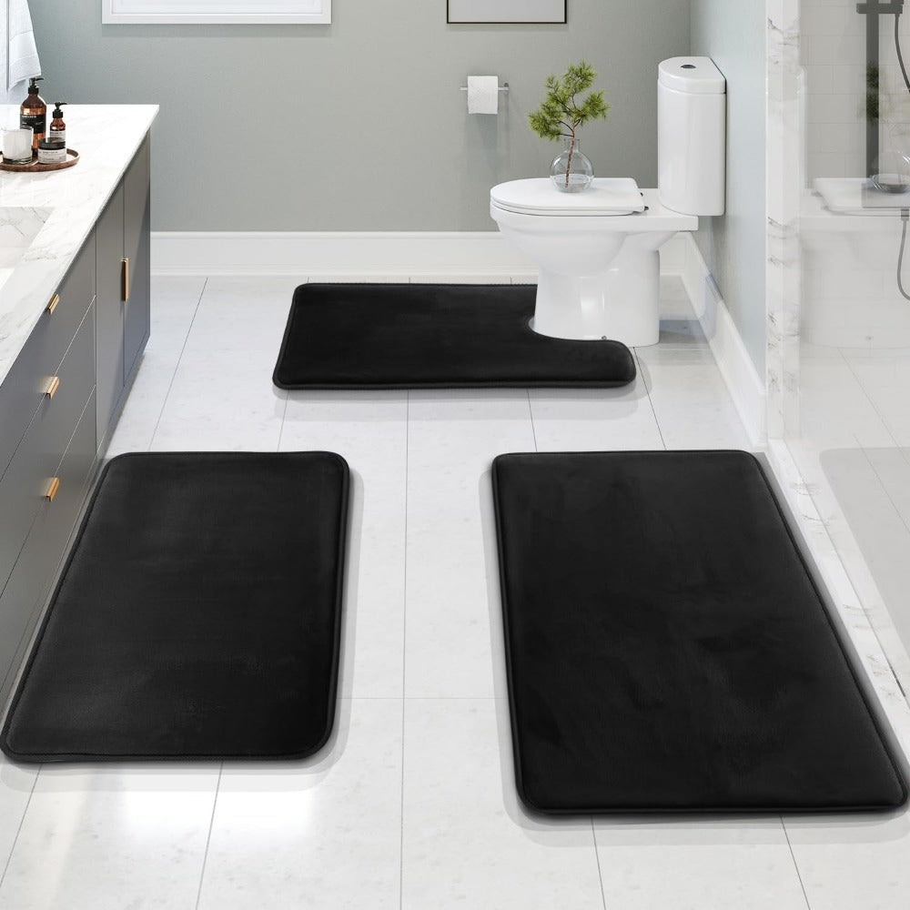FluffyWonder: Soft Memory Foam Bath Mat Non-Slip – 3-Piece Set