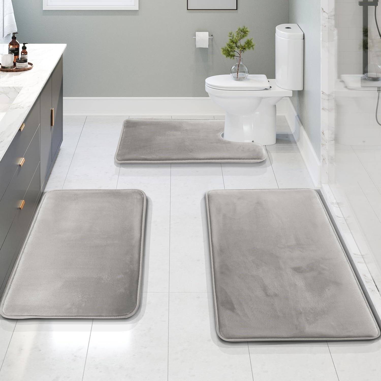 FluffyWonder: Soft Memory Foam Bath Mat Non-Slip – 3-Piece Set