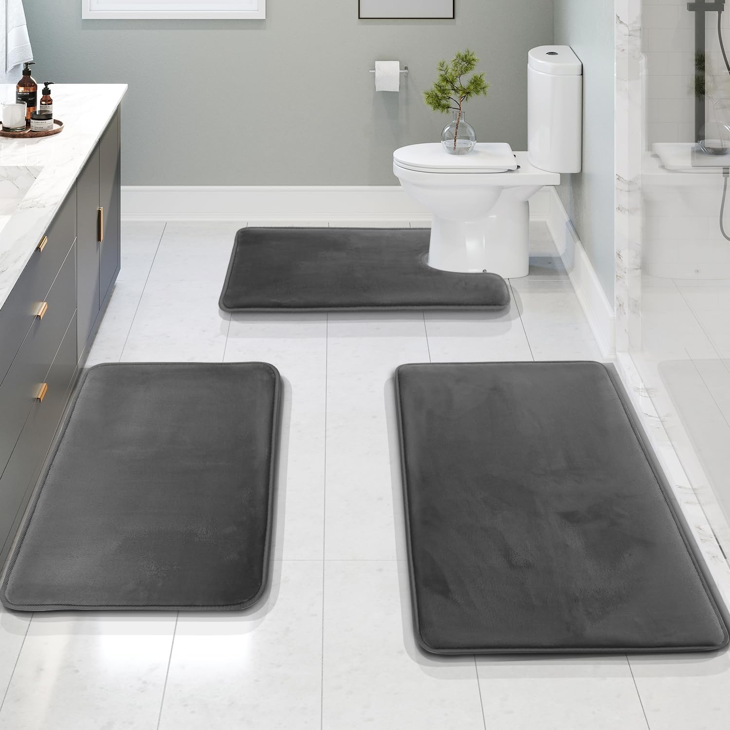 FluffyWonder: Soft Memory Foam Bath Mat Non-Slip – 3-Piece Set