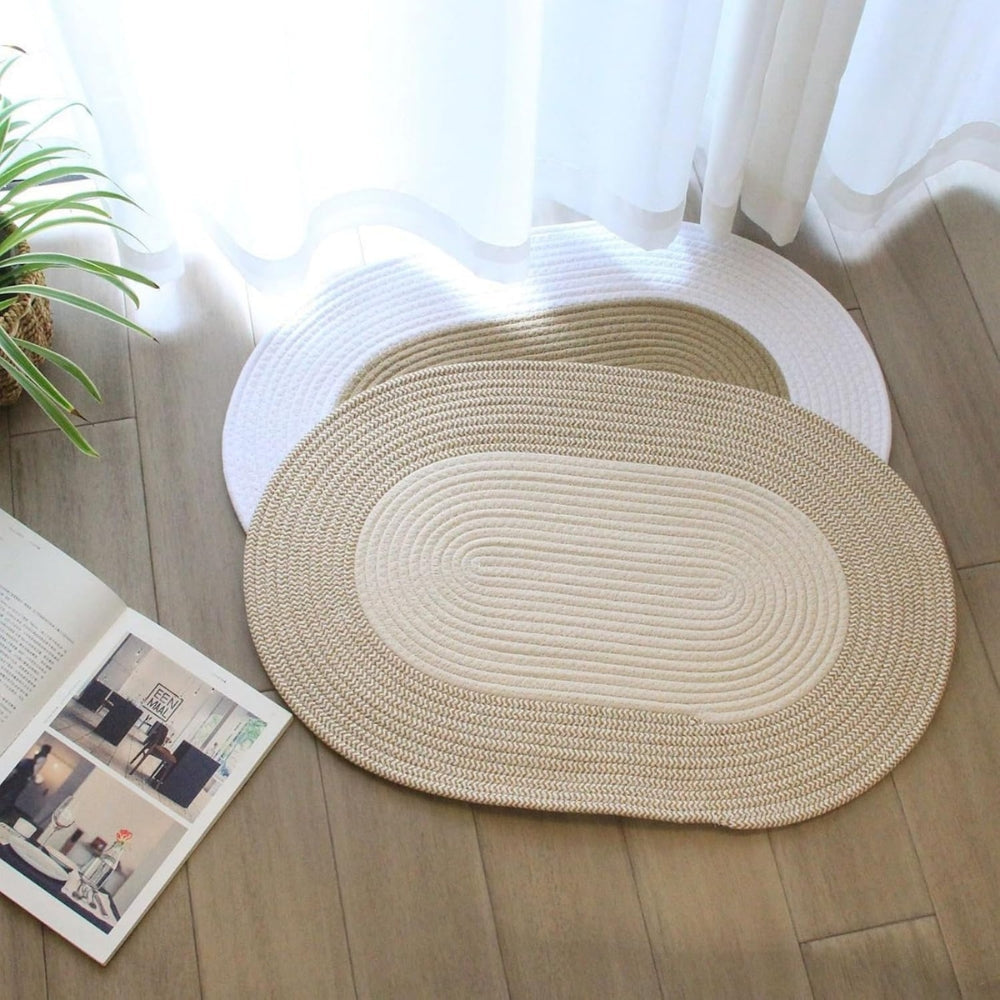 BraidedMagic: Decorative Oval Doormat – Durable, Easy to Care & Braided Hemp Design for Bedroom & Terrace