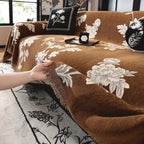 FleurÉternel: Sofa Cover in Jacquard Floral Pattern made of Breathable Chenille with Decorative Fringe – for Sofa & Living Room