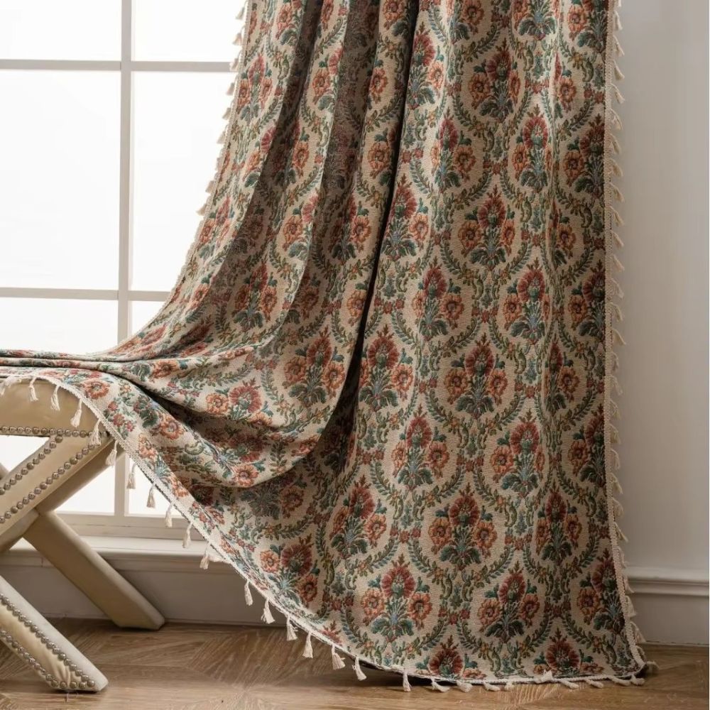 FleurNoveau: Curtain in Vintage Floral Pattern with Tassels – Romantic & Decorative for Living Room & Bedroom