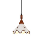 Hand-Painted Ceramic Pendant Light with Oak Neck