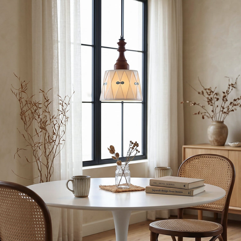 Hand-Painted Ceramic Pendant Light with Oak Neck